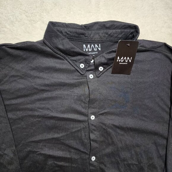 MAN BoohooMan Shirt 5XL Black Button Up Down Cotton Blend Preppy Lightweight - Picture 1 of 7